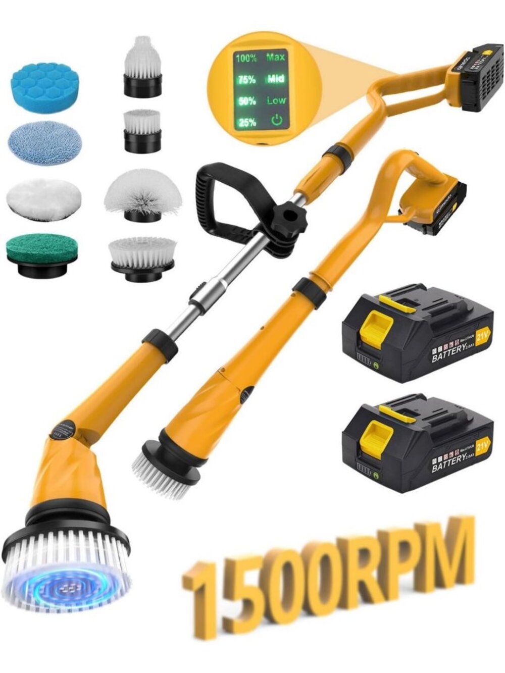 Cordless Electric Spin Scrubber with 2 Batteries - Powerful Tile & Grout